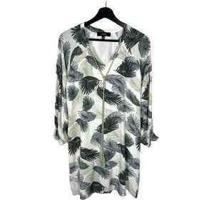 Joh White Green Leaf Long Sleeve Gauzey Tunic Dress Medium